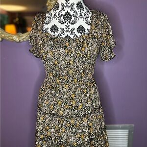 Miami Black and Yellow Floral Midi Dress